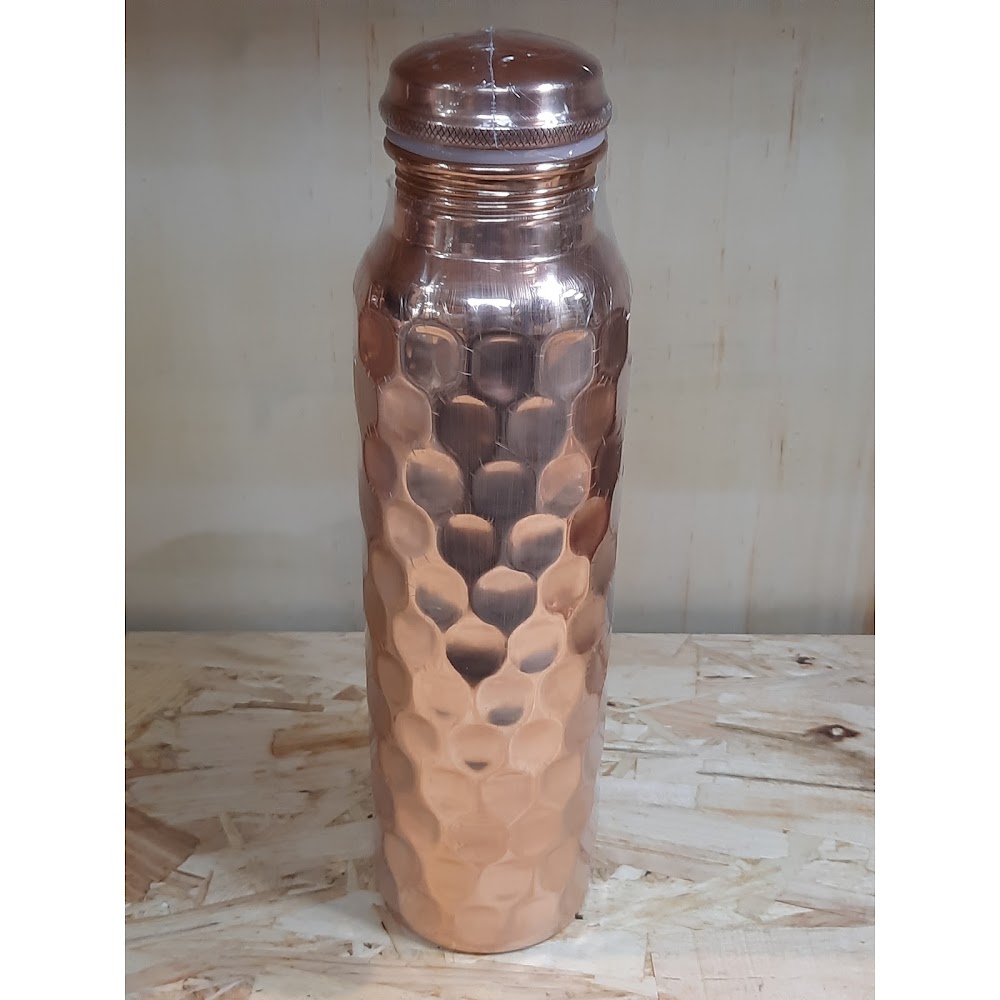 Indian Pure Copper Bottle 1000ml (Diamond Hammered)(A)