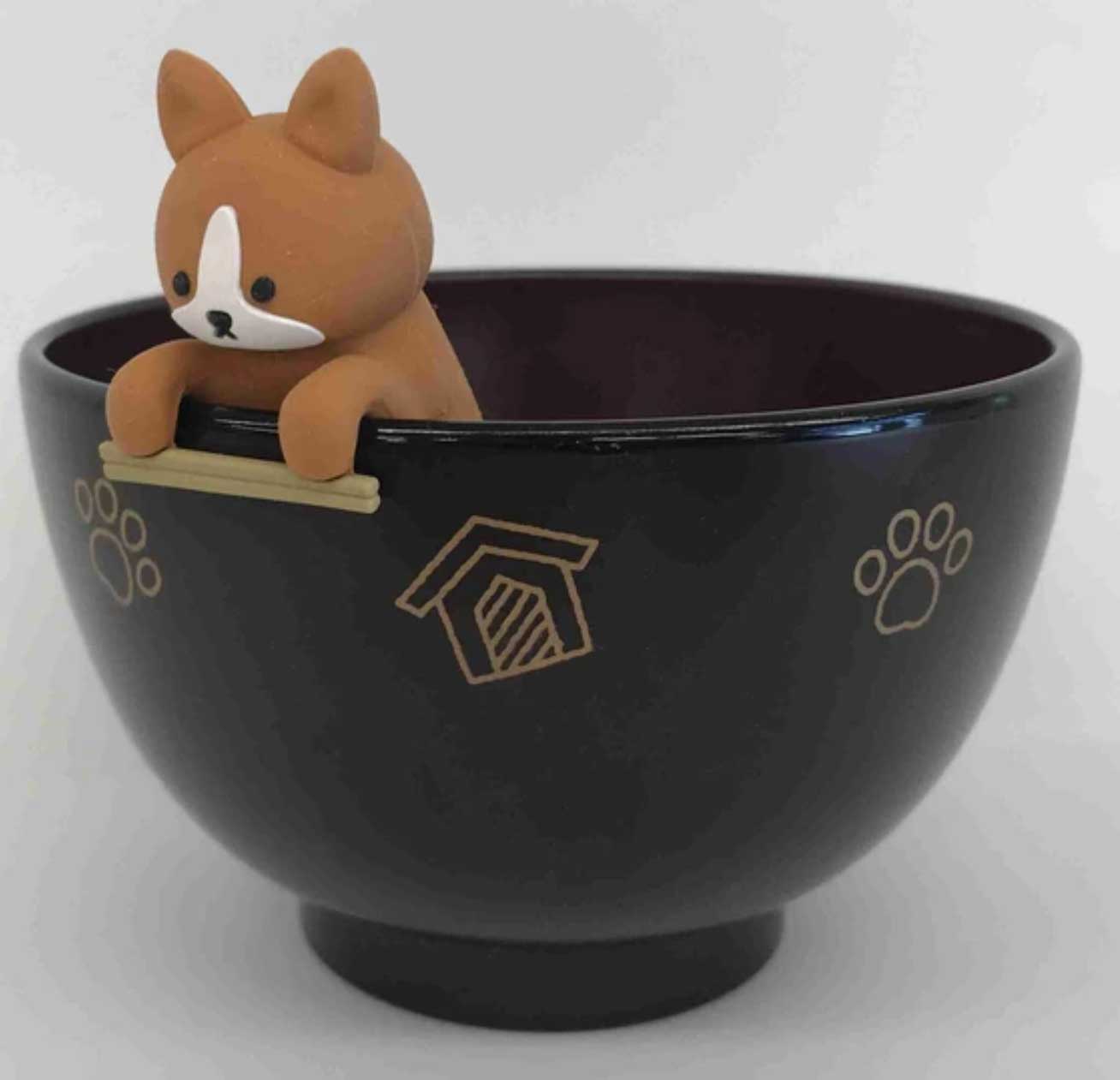 棕色獅子狗湯碗帶筷子架