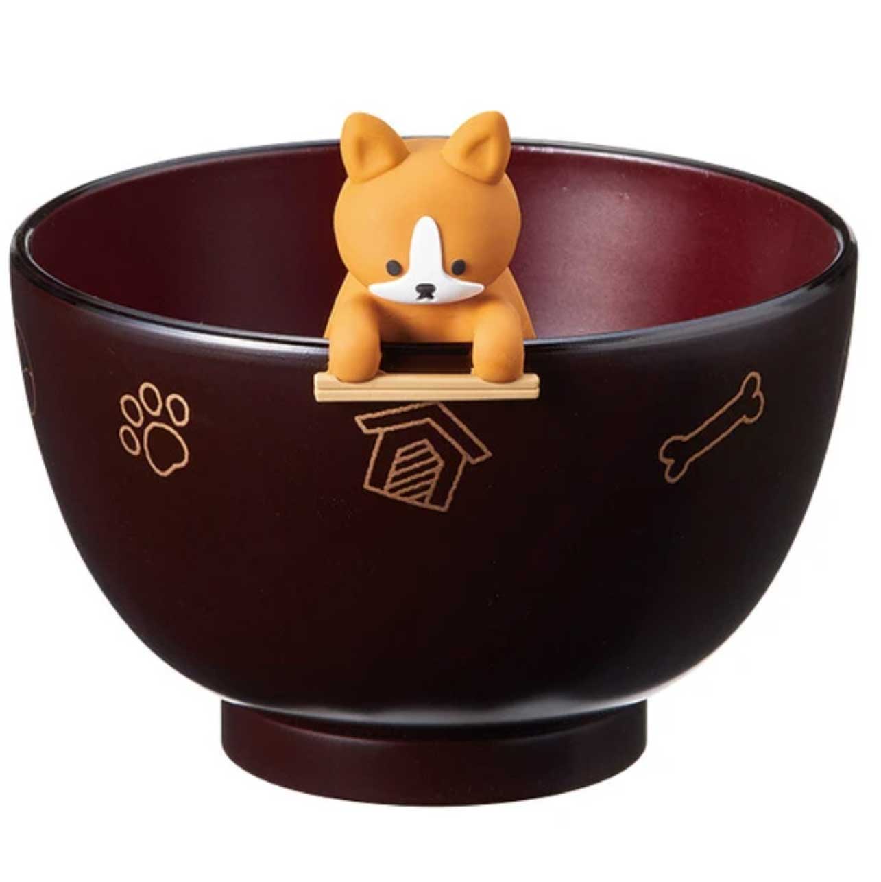 棕色獅子狗湯碗帶筷子架_1