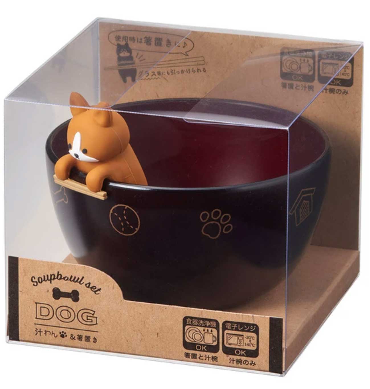 棕色獅子狗湯碗帶筷子架_2